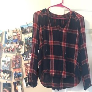 Navy plaid top